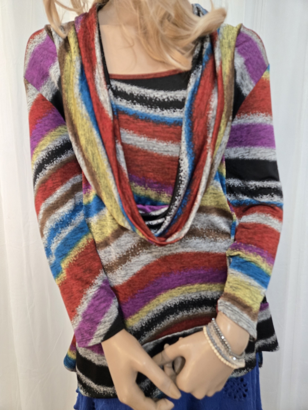 Vintage Suzie Multicolor Striped Cowl Neck Blouse. Pristine Condition.